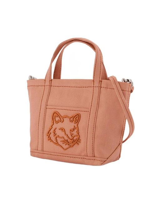 Maison Kitsuné Brown Rosa Baumwoll Mini Shopper Tasche