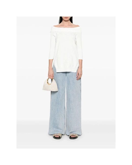 Ermanno Scervino White Weiße Bestickter Pullover Mit Bootsausschnitt