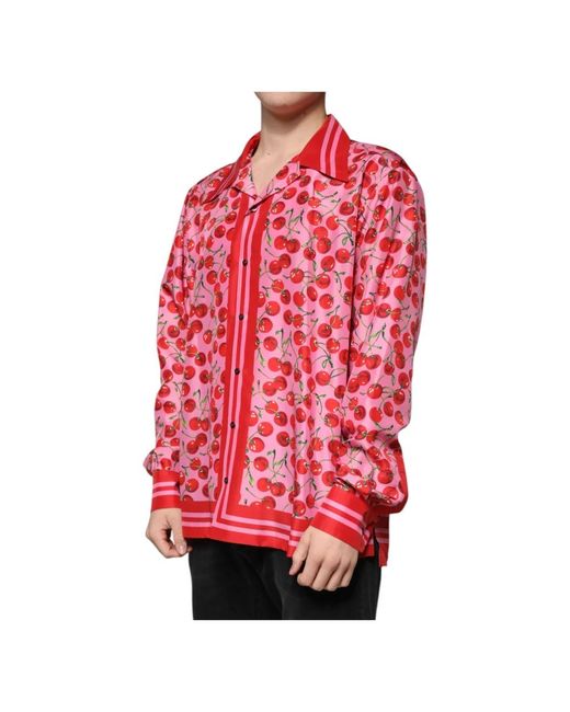 Dolce & Gabbana Kersenprint Zijden Button Down Shirt in het Red voor heren