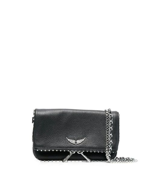 Zadig & Voltaire Black Schwarze lederclutch mit kristallverzierung