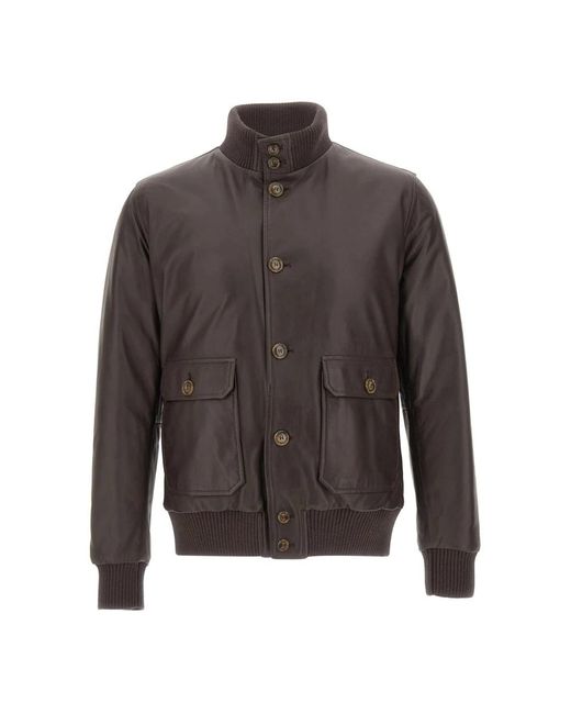 Barba Napoli Gray Leather Jackets for men