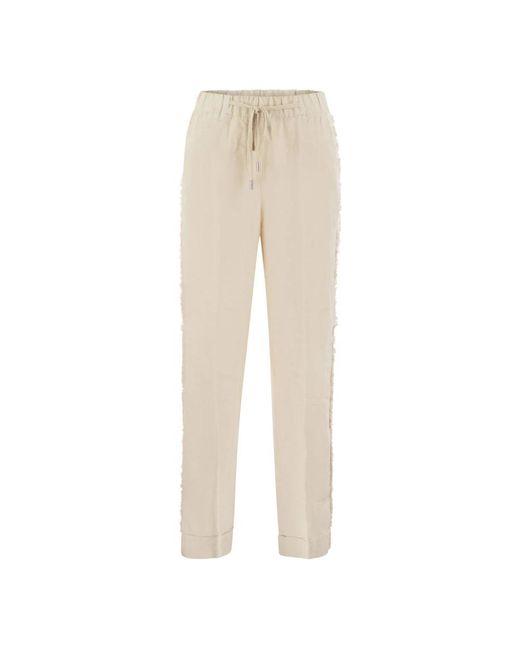 Pantalones de lino con flecos laterales Peserico de color Natural