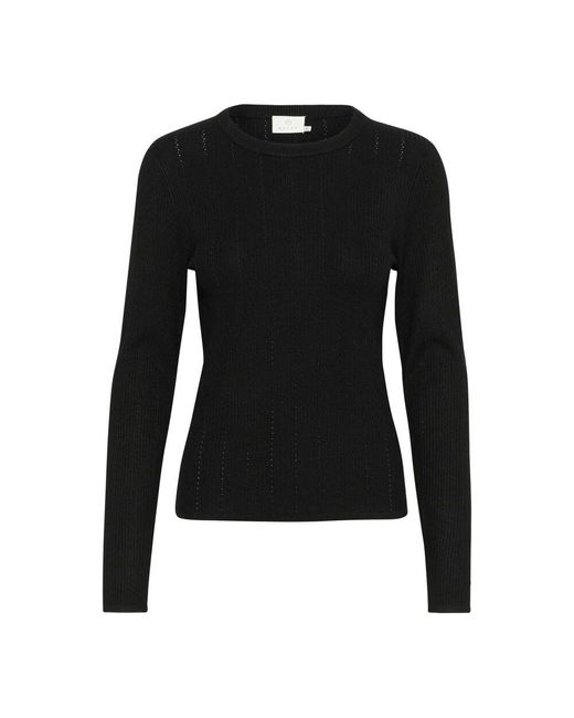 Kaffe Black Schwarzer tiefer strickpullover mit rundhalsausschnitt