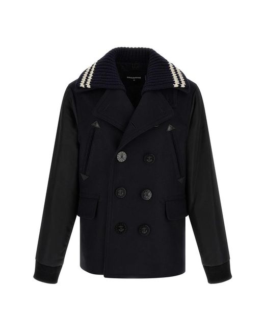 DSquared² Blue Double-Breasted Coats for men