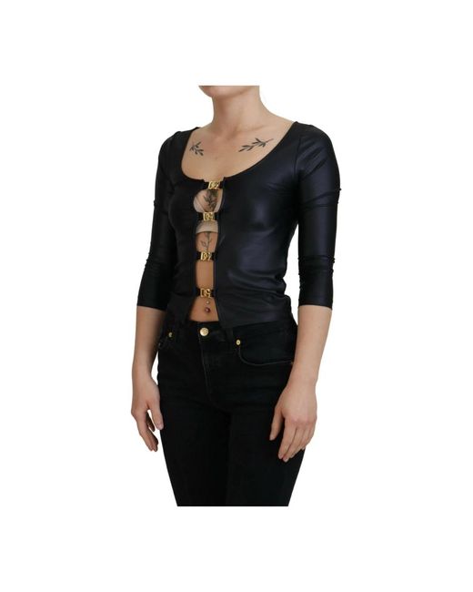 Dolce & Gabbana Zwart 3/4 Mouw Top Met Gouden Detail in het Black