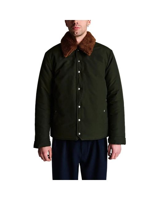 Pop Trading Co. Grüne Steppjacke Mit Cordkragen in Black für Herren