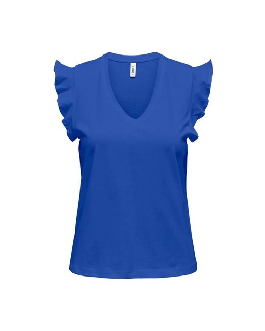 Frill v-neck t-shirt manica corta di ONLY in Blue