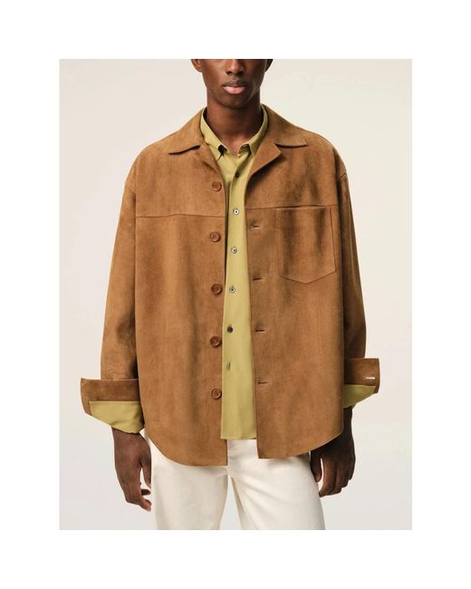 AMI Overshirt Aus Ziegenveloursleder Mit Knöpfen in Brown für Herren