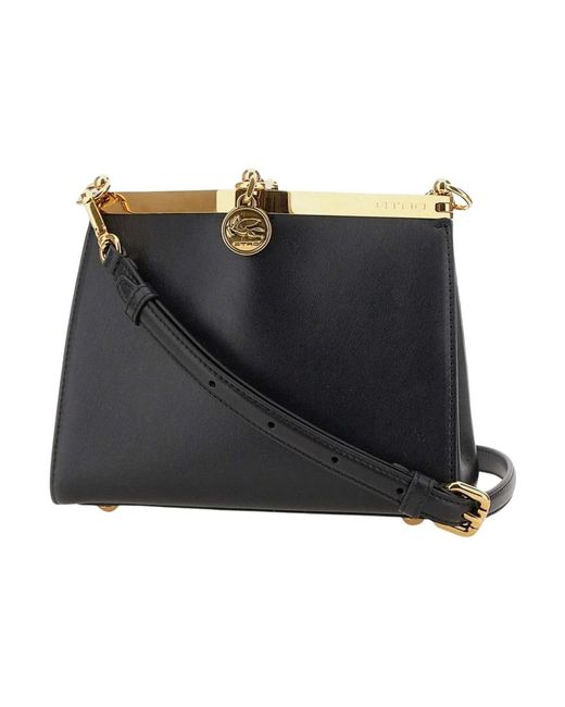 Etro Black Strukturierte Leder-Schultertasche