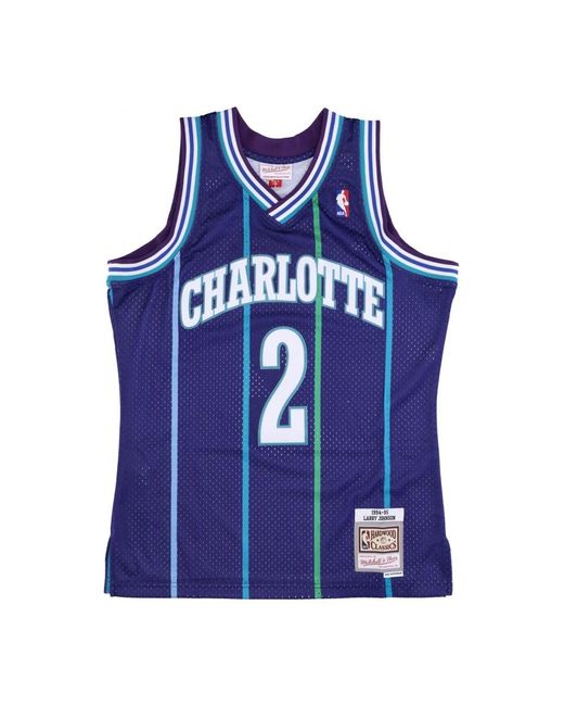 Mitchell & Ness Fitness ,Blauw ,Polyester Larry Johnson Basketbal Tanktop in het Blue voor heren