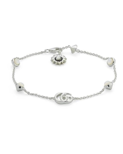 Gucci Metallic Armband aus sterlingsilber und perlmutt mit doppel-g und blumendetails