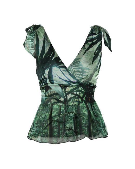 Top in seta e viscosa stiloso di Guess in Green