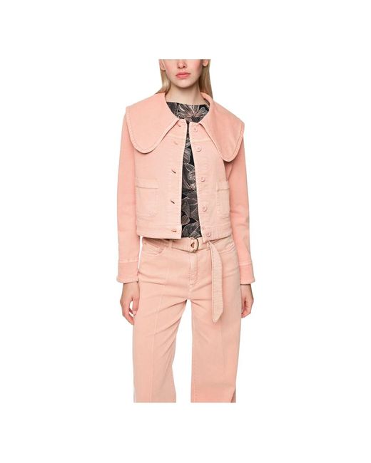 Marc Cain Jassen ,Roze ,Denim Denim Jacket Met Oversized Kraag in het Pink