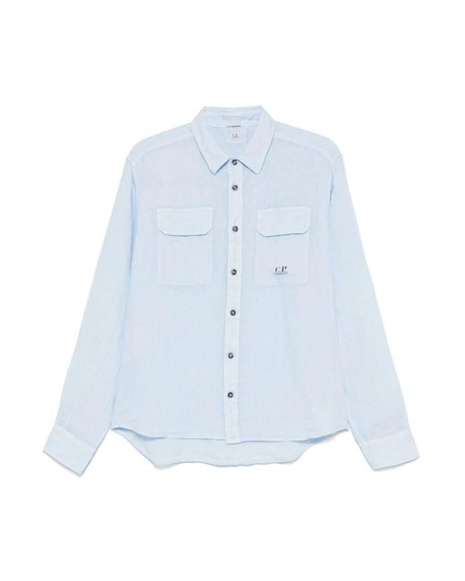 C P Company Blaues Button-Up Hemd Mit Logo-Print in Blue für Herren