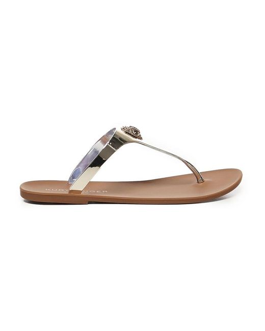 Kurt Geiger Brown Bronzefarbene Metallic-Sandalen Mit Kristall-Logo