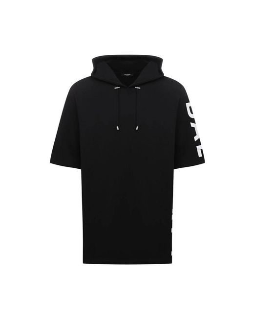 Balmain Schwarzer Baumwoll-Logo-Print-Hoodie in Black für Herren