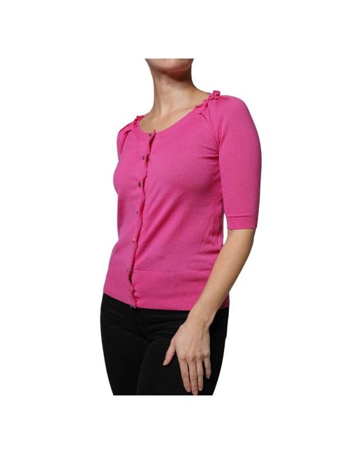Dolce & Gabbana Pink Rosa Strickjacke Mit Knopfleiste