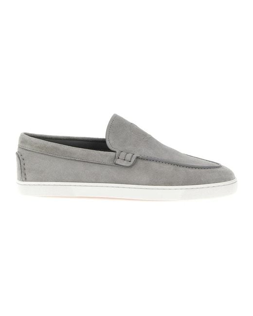 Christian Louboutin Moonboat Suede Loafers in het Gray voor heren