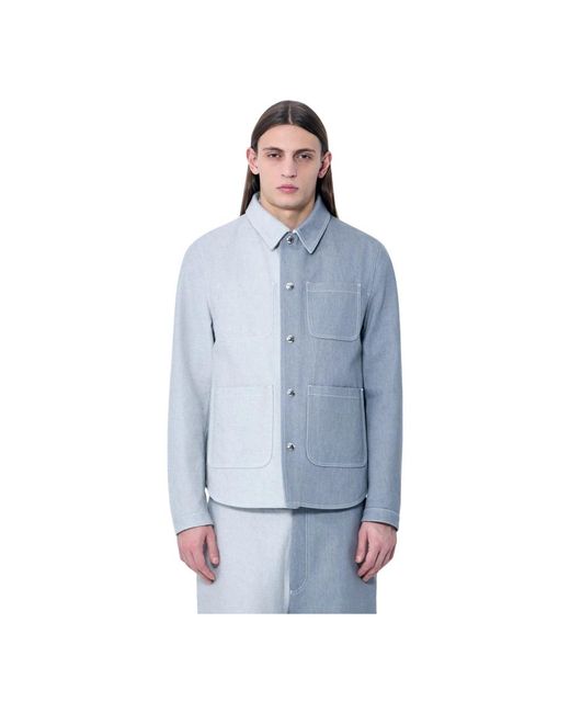 Thom Browne Jassen ,Veelkleurig ,Katoen Contrast Panel Jas in het Blue voor heren