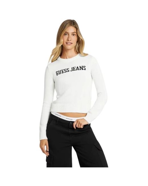 Guess White Round-Neck Knitwear