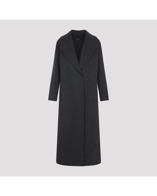 Max Mara Black Dunkelgrauer Melange Wollmantel