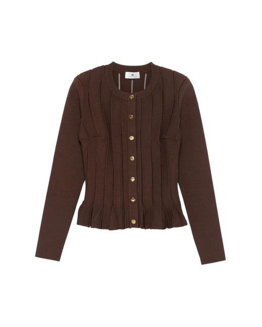Elisabetta Franchi Bruine Geribbelde Trui Met Geplooide Zoom in het Brown