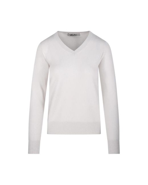 Max Mara White V-Neck Knitwear
