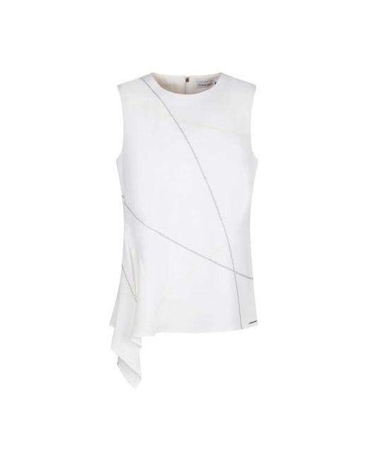 Calvin Klein White Asymmetrisches ärmelloses top mit rundhalsausschnitt