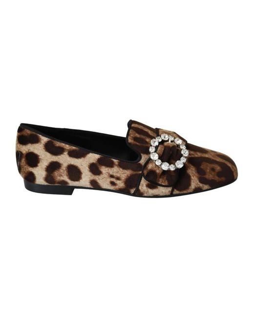 Dolce & Gabbana Black Brown Leopard Print Crystals Loafers Flats Shoes