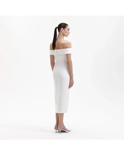 Self-Portrait White Weiße Off-Shoulder-Bogen-Midi-Kleid