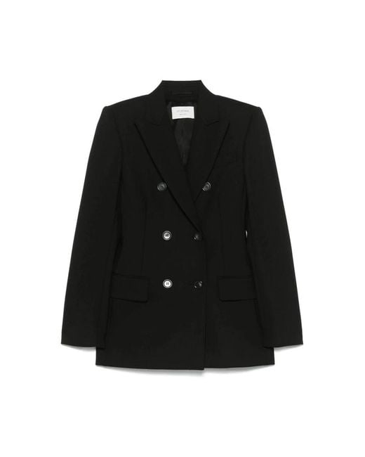 Sportmax Black Schwarze Doppelreiher-Jacke Mit Taschen