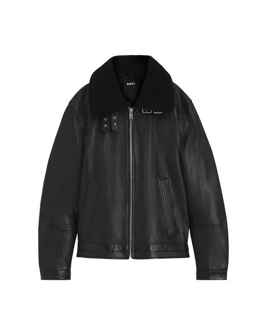 HUGO Black Leather Jackets for men