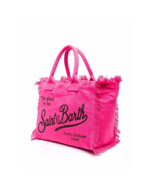 Mc2 Saint Barth Pink Fringed vanity tote aus baumwolle