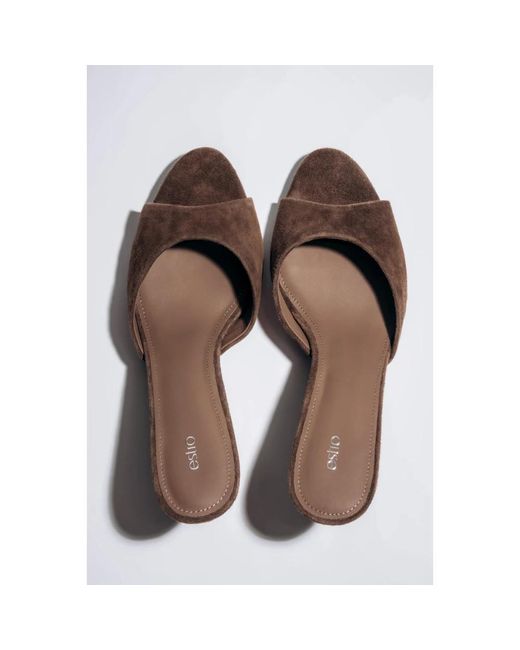 ESTRO Brown Heeled Mules