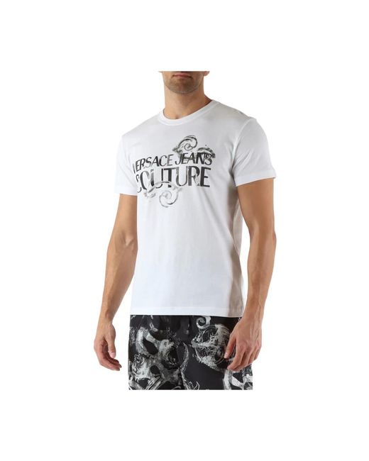 Versace Slim fit baumwoll logo t-shirt in White für Herren