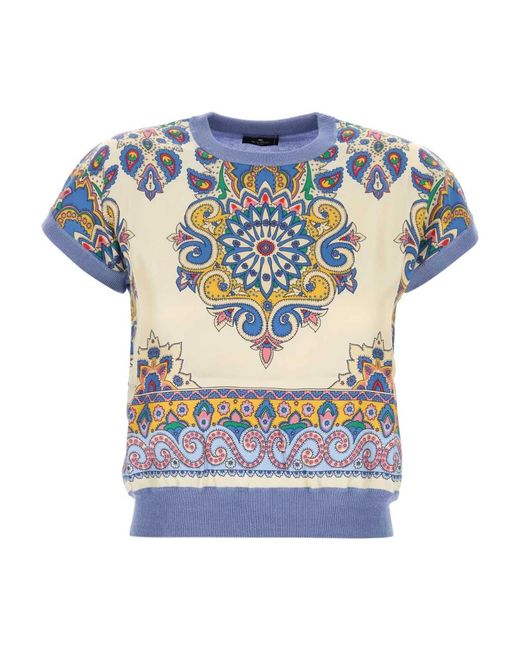 Etro Tops ,Veelkleurig ,Katoen Cerulean Cotton Blend Sweater in het Blue