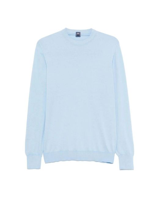 Fedeli Blauer Baumwoll-Rundhalsausschnitt-Pullover in Blue für Herren