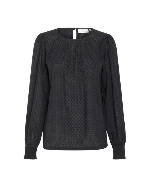 Kaffe Overhemden ,Zwart ,Zwart Diep Smock Manchet Blouse in het Black