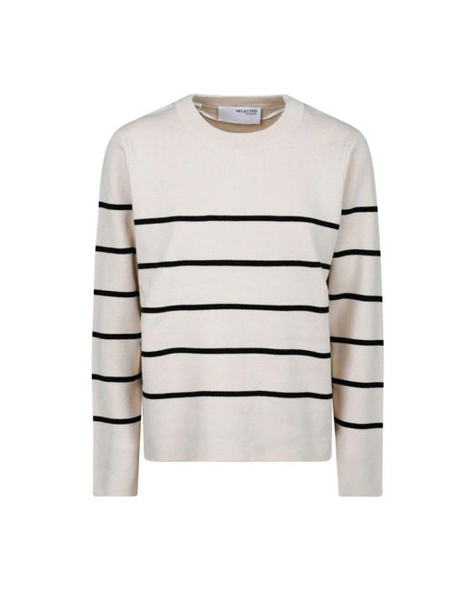 SELECTED White Round-Neck Knitwear