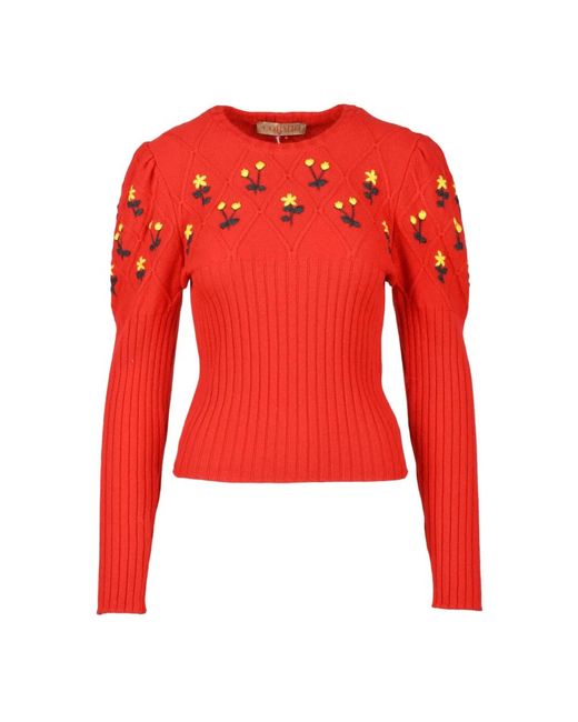 Cormio Red Kurzer Bestickter Wollpullover