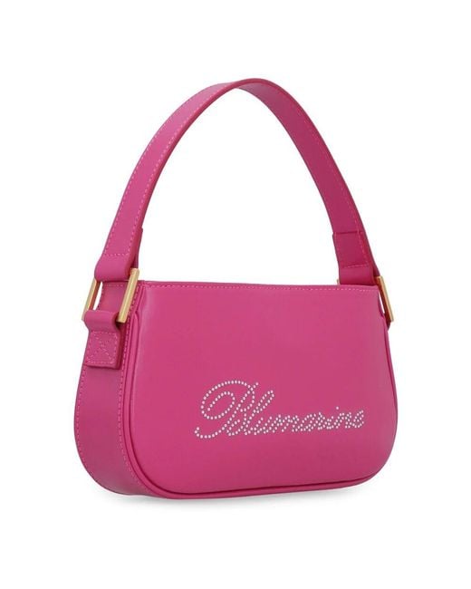 Blumarine Pink Rhinestone Logo Lederhandtasche