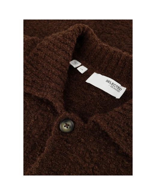 SELECTED Truien & Vesten ,Bruin ,Bruine Gebreide Boucle Polo Trui in het Brown voor heren