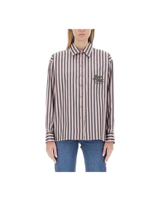 Etro Overhemden ,Roze ,Gestreepte Overhemdblouse Met Knopen En Logo in het Blue