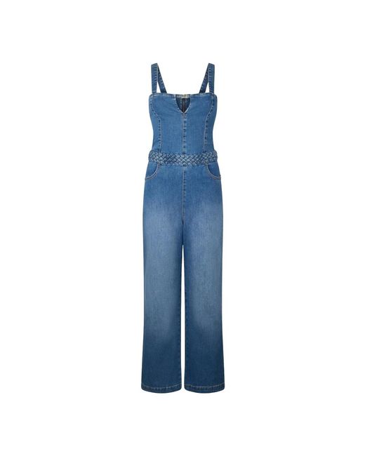 Liu Jo Blue Denim Jumpsuit Mit V-Ausschnitt Und Ausgestellten Hosen