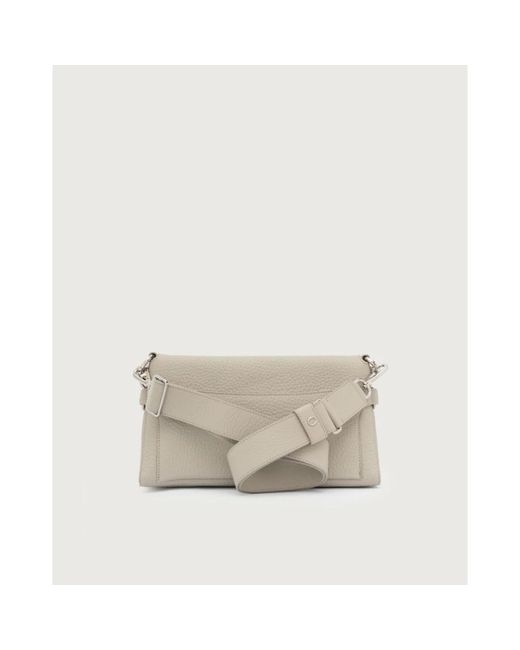 Orciani Gray Weiche Leder-Schultertasche Mit Kette Und Riemen