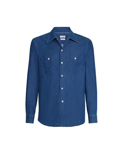 Brunello Cucinelli Blue Denim Shirts for men