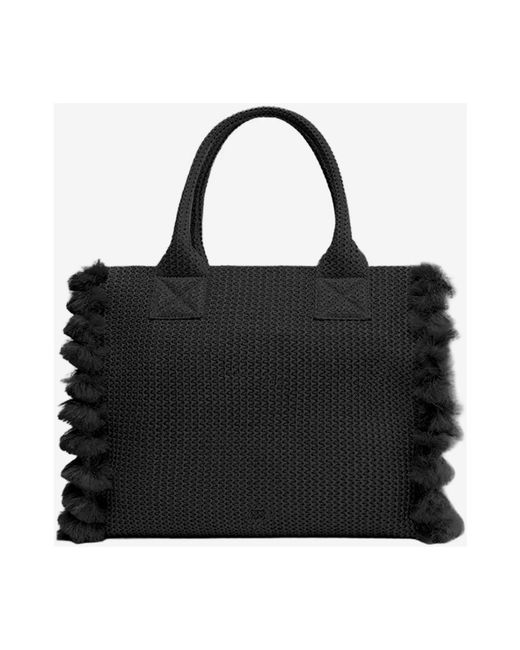 Pinko Black Raffia Shopping Bag Mit Logo