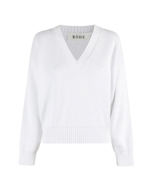 Rohe White Weißer Baumwollstrick V-Ausschnitt Pullover