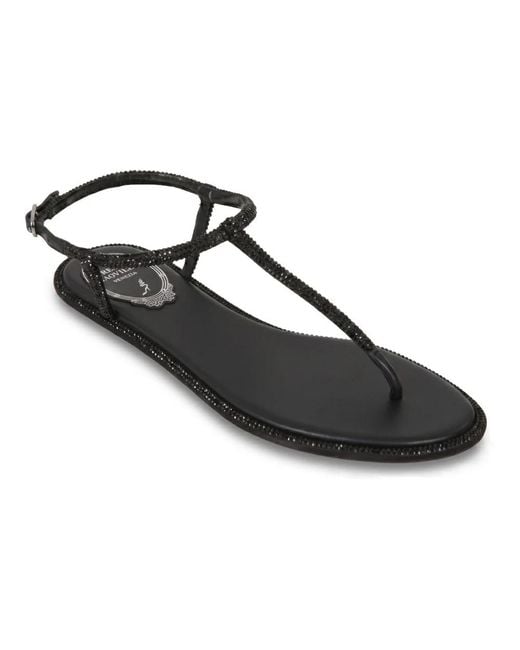 Rene Caovilla Black Flat Sandals