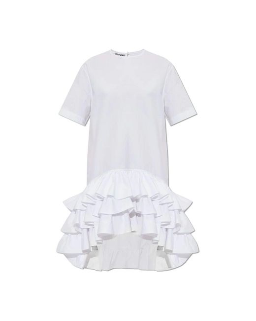 Moschino White Asymmetrisches kleid mit rüschen